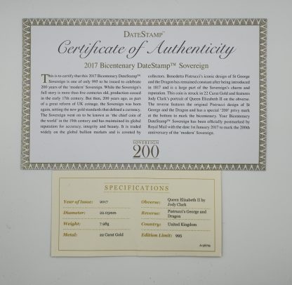 2017 Bicentenary DateStamp TM Sovereign - Image 5
