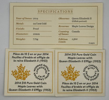 2014 $10 Pure Gold coin Maple - Image 5